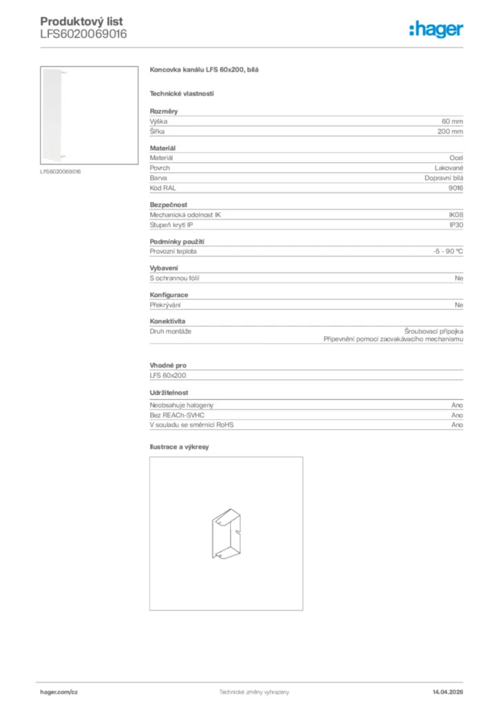 Obrázek Hager Product data sheet LFS6020069016 | Hager