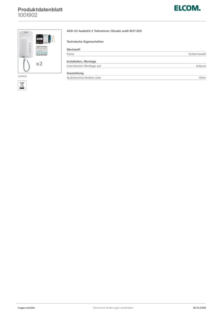 Bild Elcom Produktdatenblatt 1001902 | Hager Deutschland