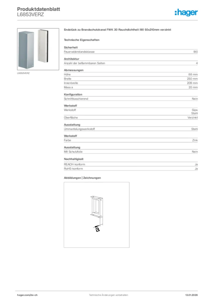 Bild Hager Produktdatenblatt L6853VERZ | Hager Schweiz