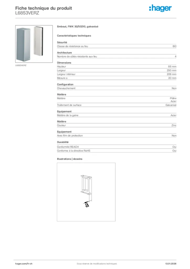 Image Hager Fiche technique du produit L6853VERZ | Hager Suisse