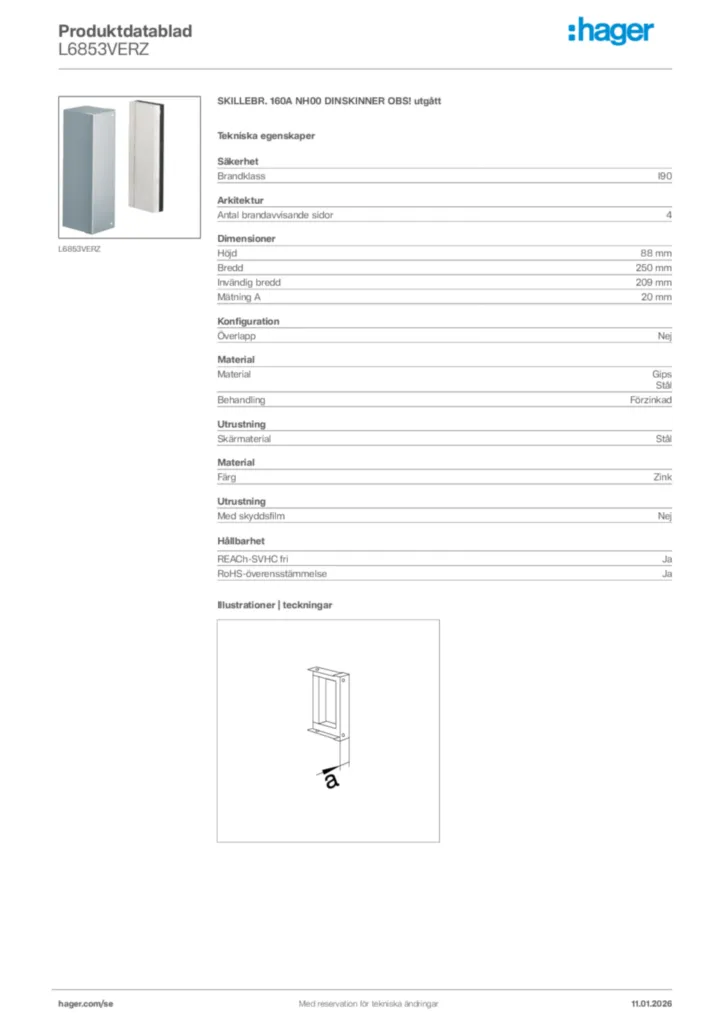 Bild Hager Produktdatablad L6853VERZ | Hager Sverige