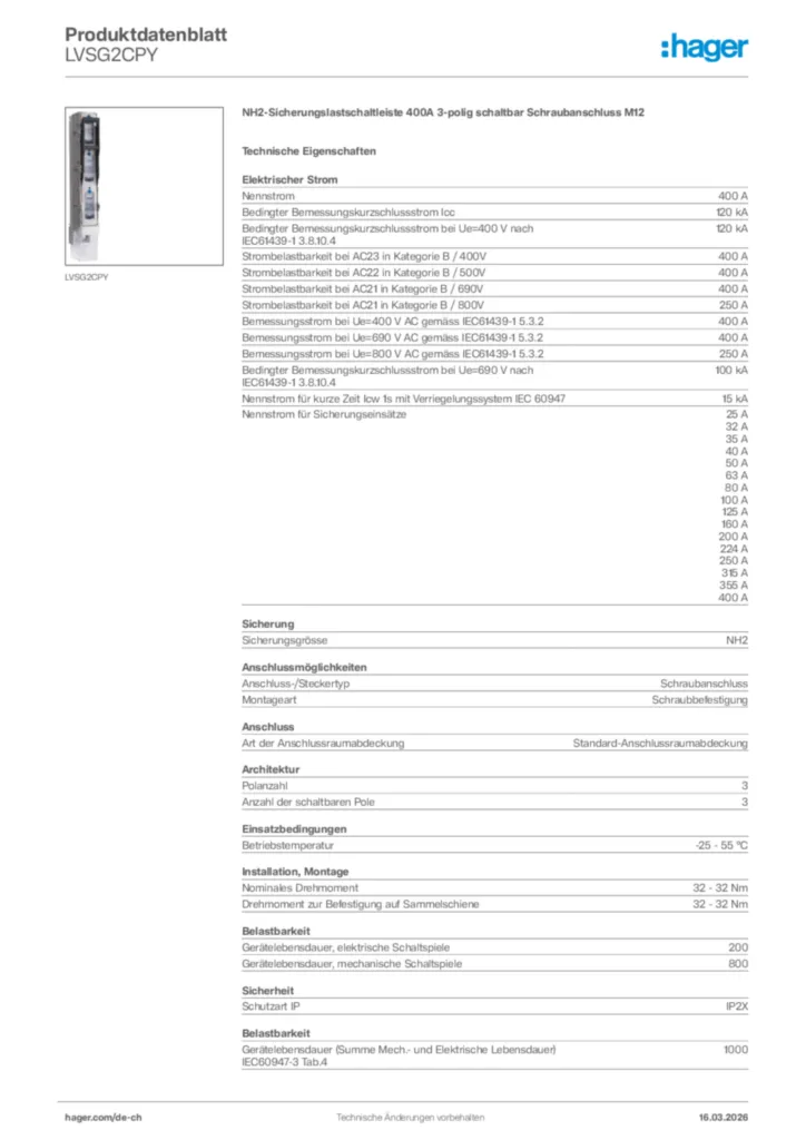 Bild Hager Produktdatenblatt LVSG2CPY | Hager Schweiz