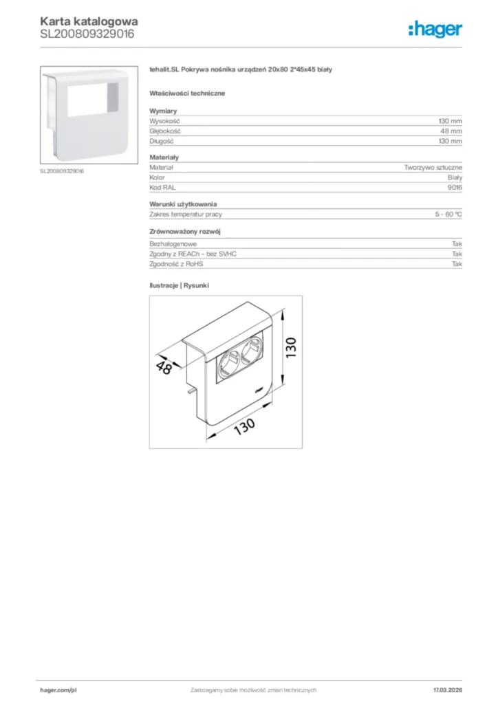 Zdjęcie Hager Karta katalogowa SL200809329016 | Hager Polska