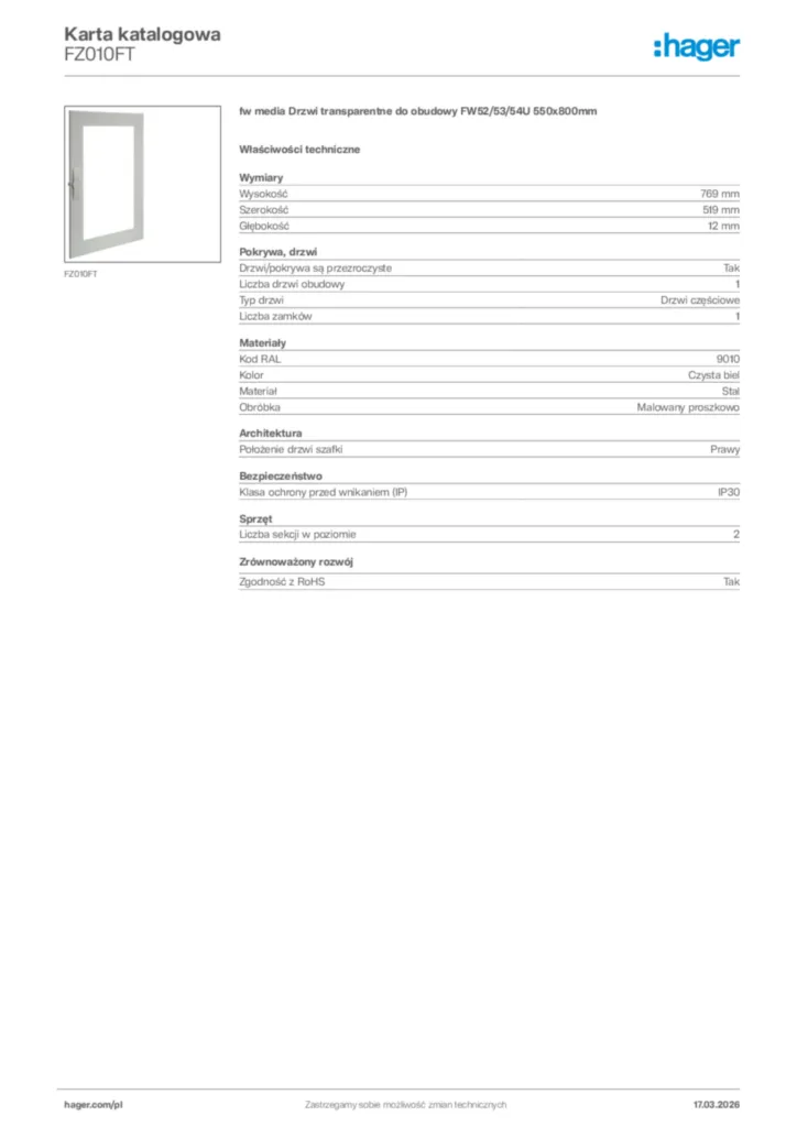 Zdjęcie Hager Karta katalogowa FZ010FT | Hager Polska
