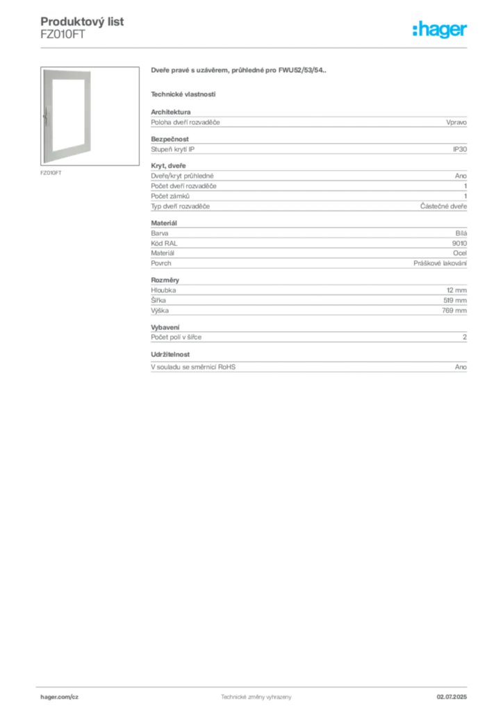 Obrázek Hager Produktový list FZ010FT | Hager