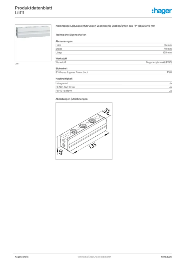 Bild Hager Produktdatenblatt L5111 | Hager Deutschland