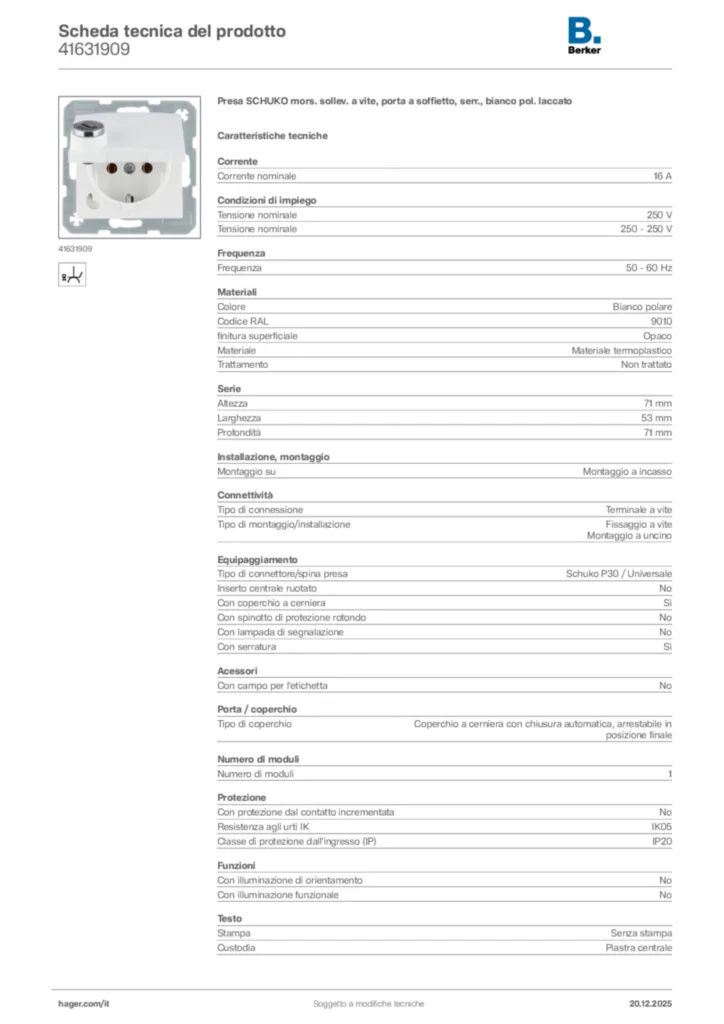 Immagine Berker Scheda tecnica del prodotto 41631909 | Hager Italia