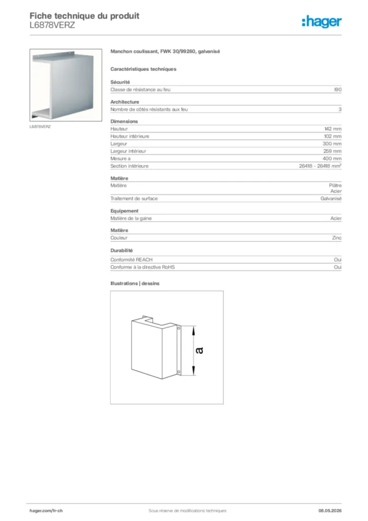 Image Hager Fiche technique du produit L6878VERZ | Hager Suisse