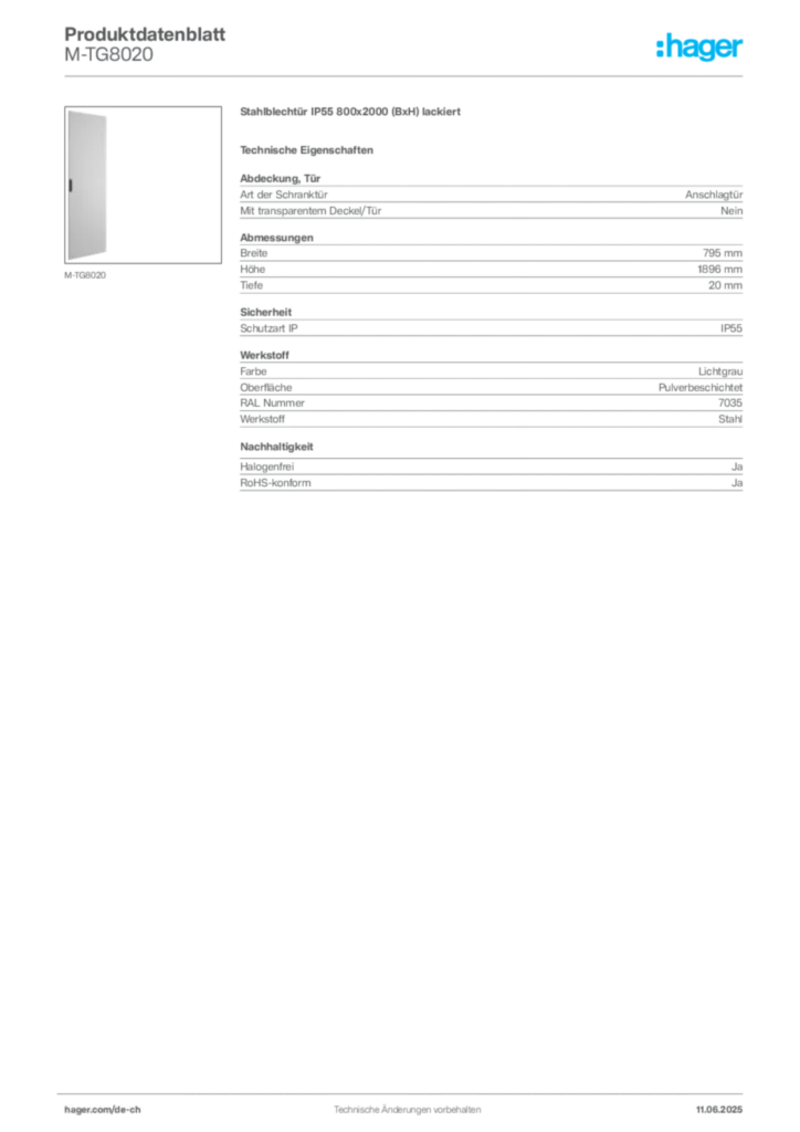 Bild Hager Produktdatenblatt M-TG8020 | Hager Schweiz