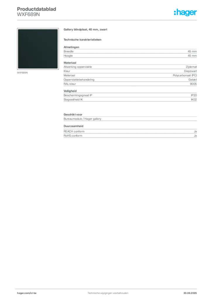 Afbeelding Hager Productdatablad WXF689N | Hager Belgium
