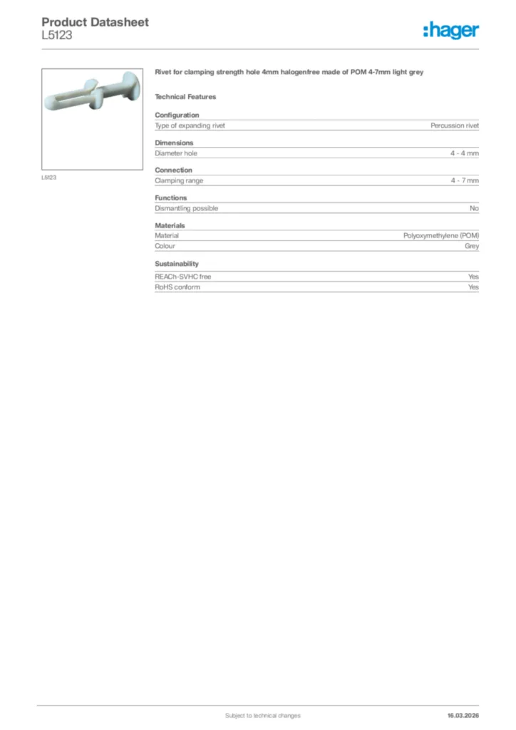 Image Hager Product data sheet L5123  | Hager Africa