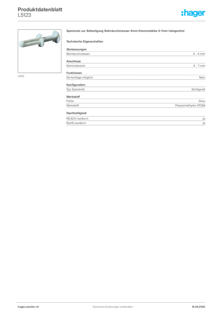 Bild Hager Produktdatenblatt L5123 | Hager Schweiz