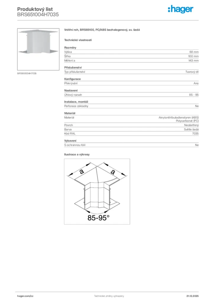 Obrázek Hager Produktový list BRS651004H7035 | Hager