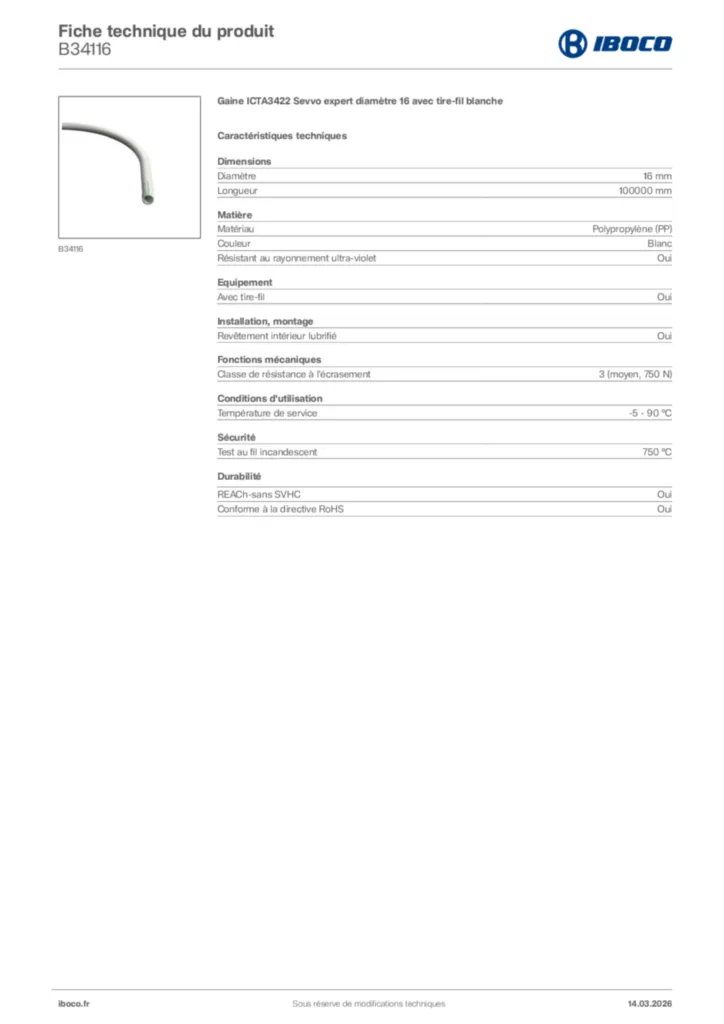 Image Iboco Fiche technique du produit B34116 | Hager France