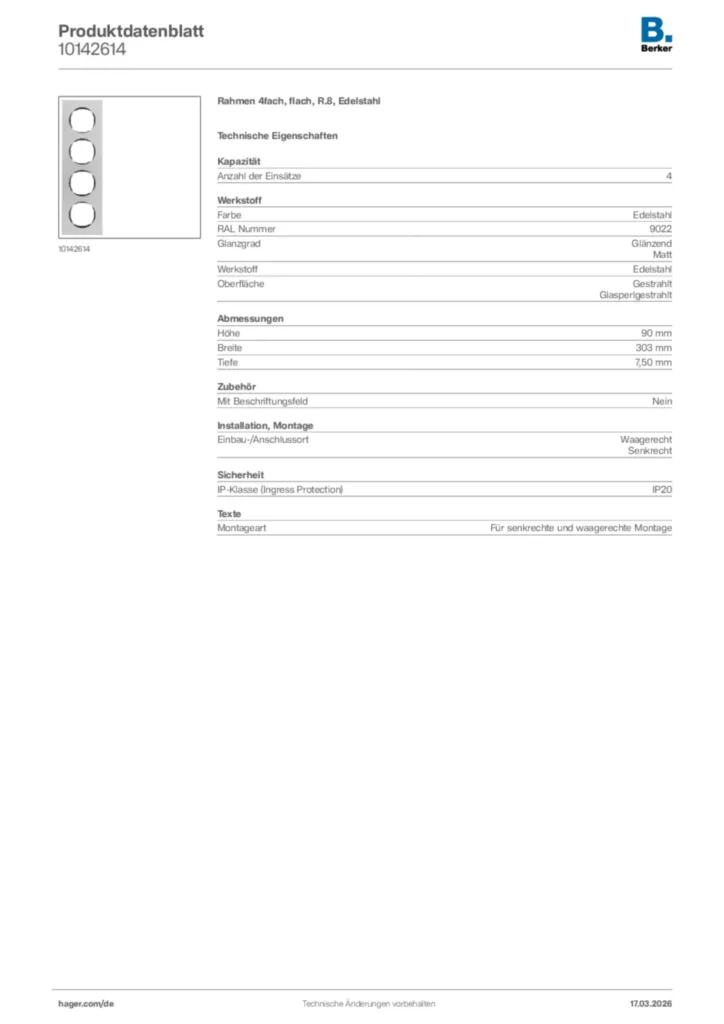 Bild Berker Produktdatenblatt 10142614 | Hager Deutschland