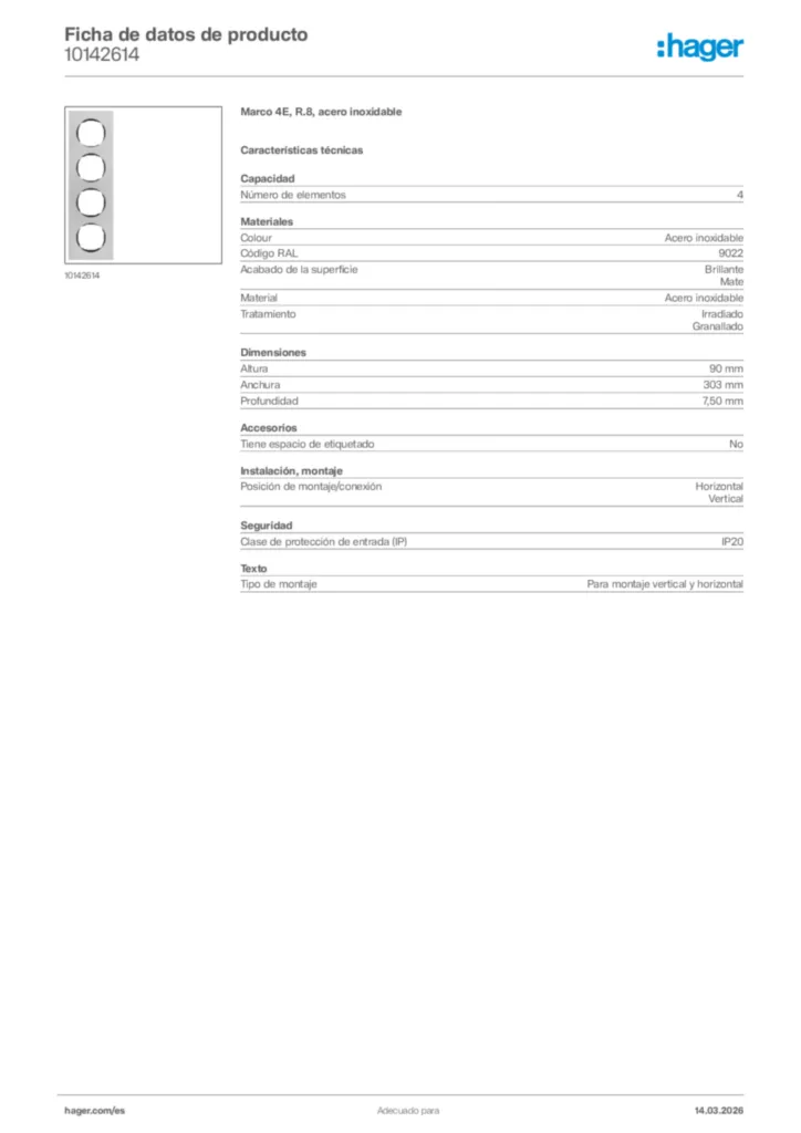 Imagen Hager Ficha de datos de producto 10142614 | Hager España