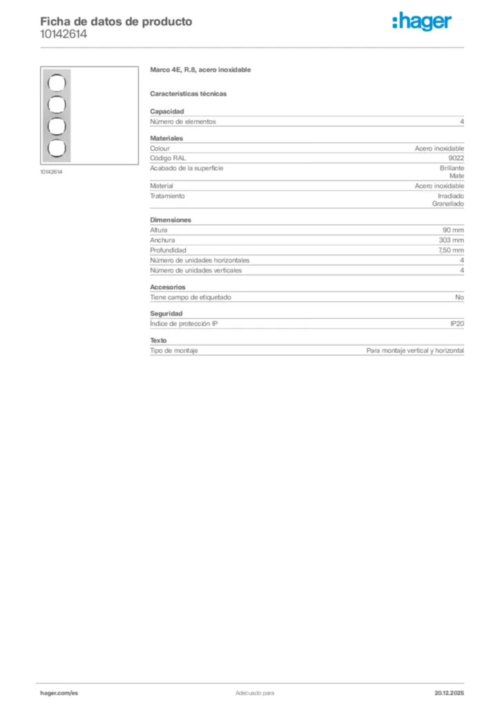 Imagen Hager Ficha de datos de producto 10142614 | Hager España