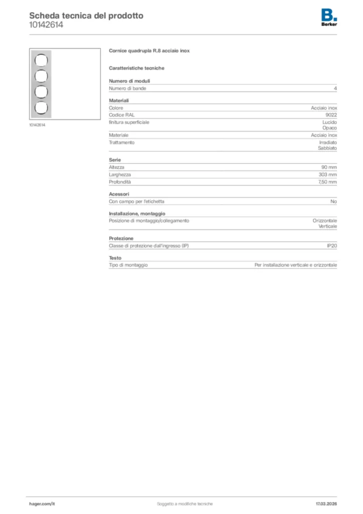 Immagine Berker Scheda tecnica del prodotto 10142614 | Hager Italia