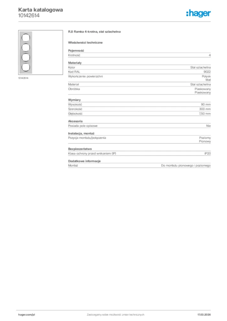 Zdjęcie Hager Karta katalogowa 10142614 | Hager Polska