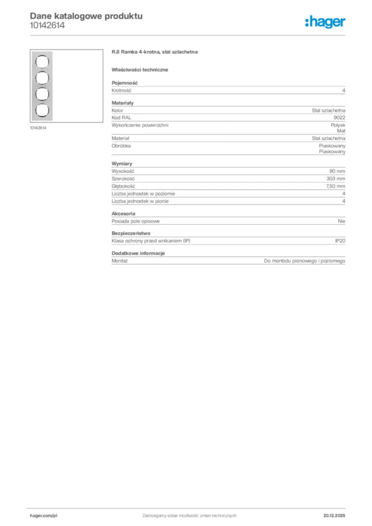 Zdjęcie Hager Dane katalogowe produktu 10142614 | Hager Polska