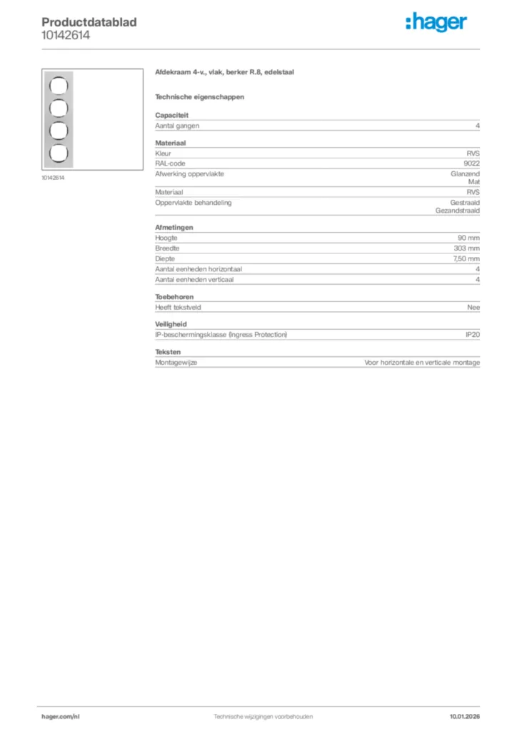 Afbeelding Hager Productdatablad 10142614 | Hager Nederland