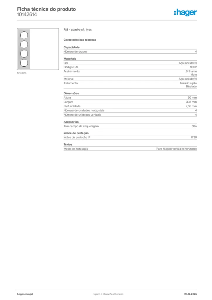 Imagem Hager Ficha técnica do produto 10142614 | Hager Portugal