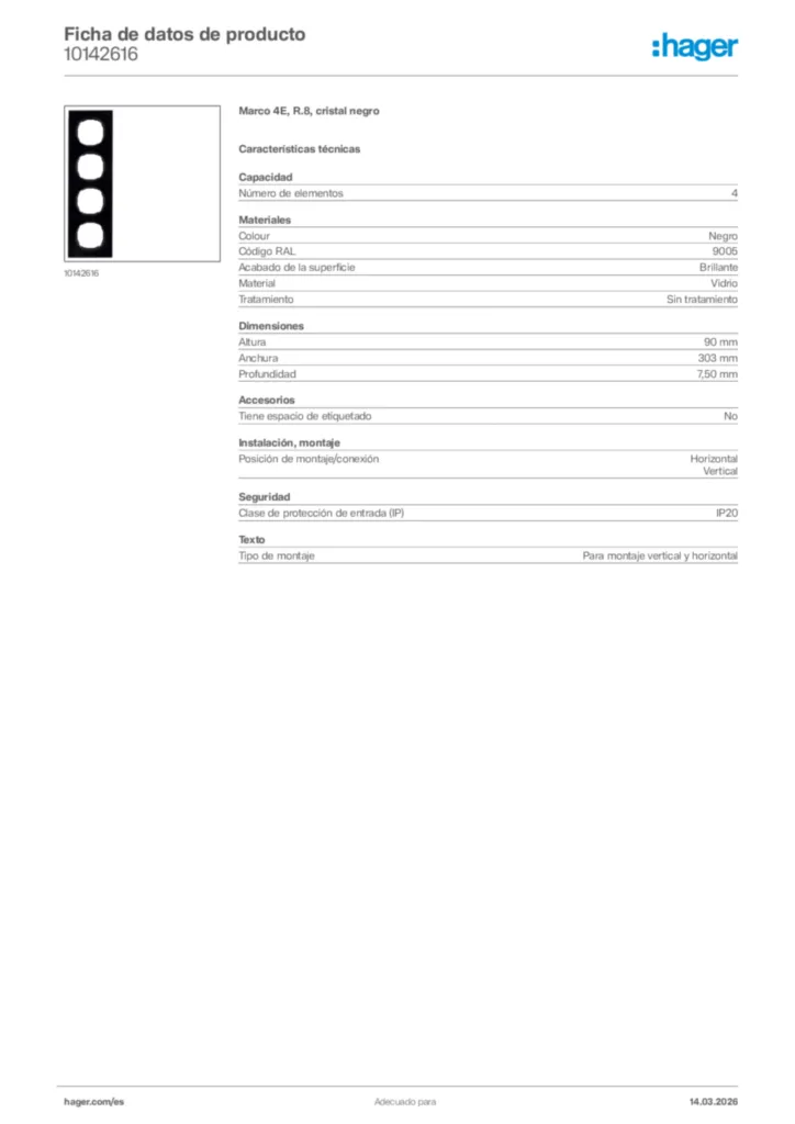 Imagen Hager Ficha de datos de producto 10142616 | Hager España