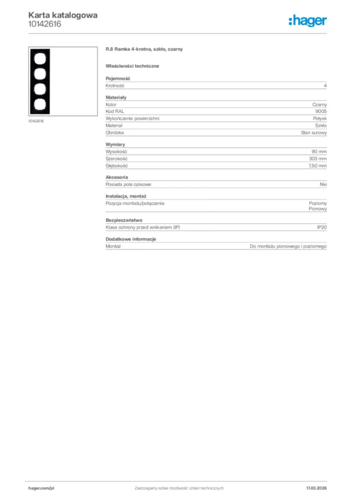 Zdjęcie Hager Karta katalogowa 10142616 | Hager Polska