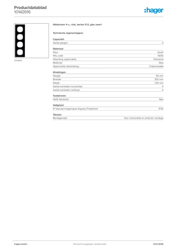 Afbeelding Hager Productdatablad 10142616 | Hager Nederland
