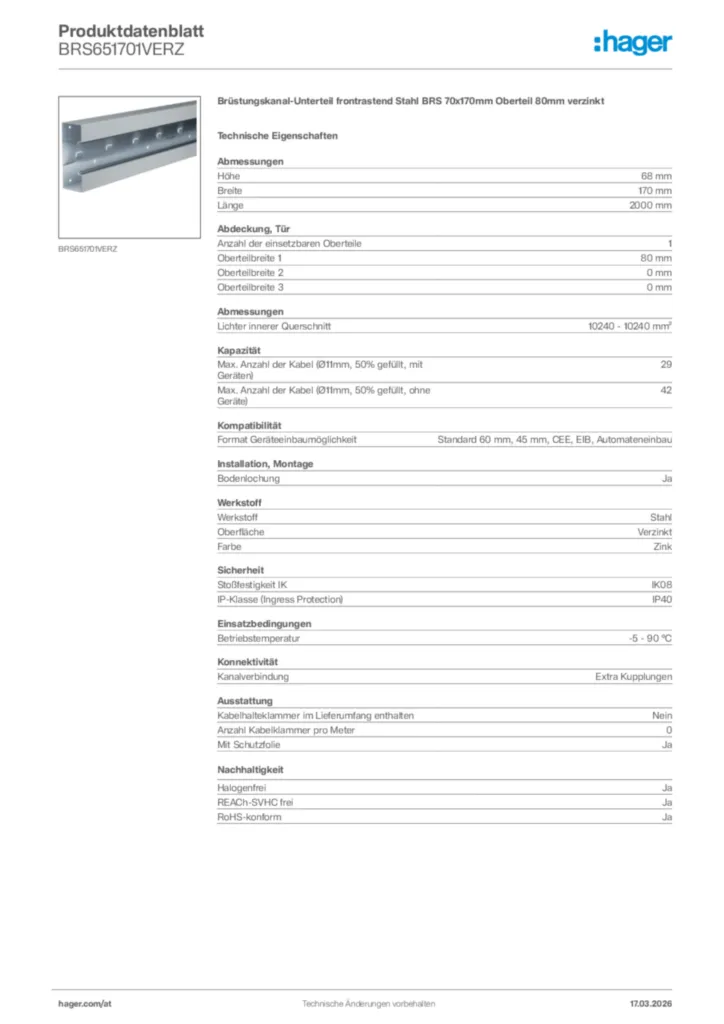 Bild Hager Produktdatenblatt BRS651701VERZ | Hager Deutschland