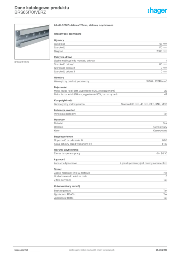 Zdjęcie Hager Dane katalogowe produktu BRS651701VERZ | Hager Polska