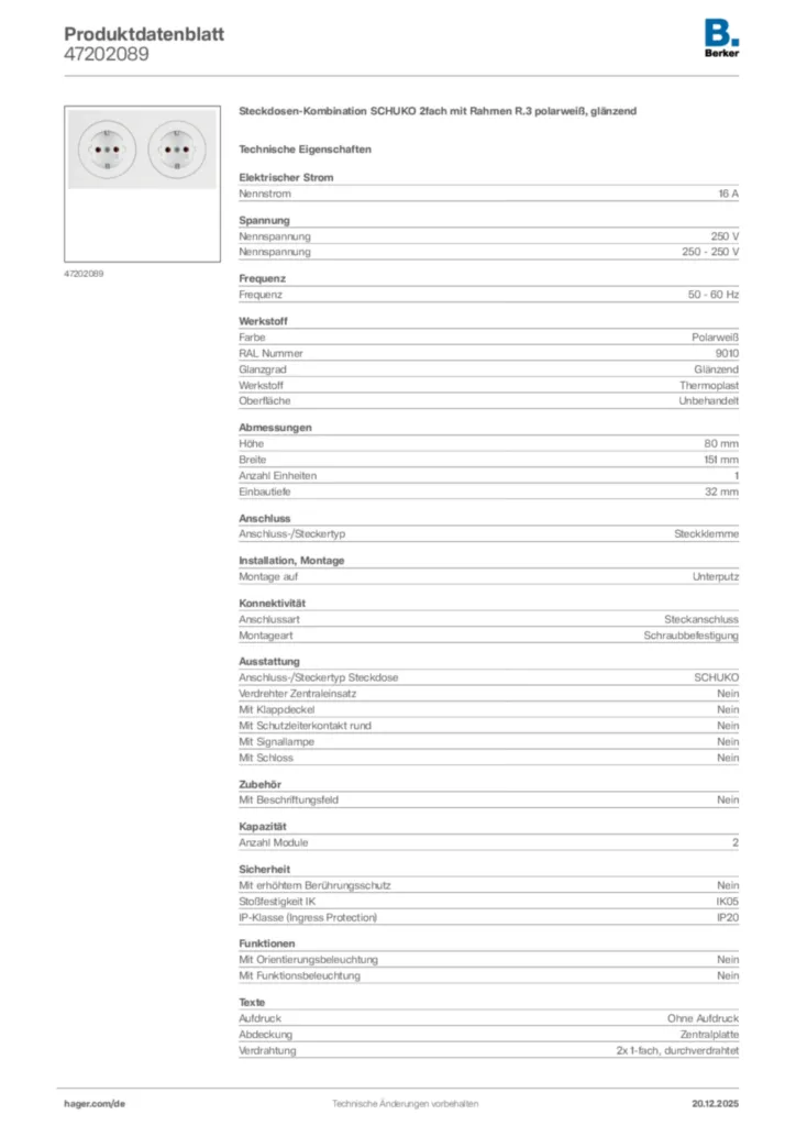 Bild Berker Produktdatenblatt 47202089 | Hager Deutschland