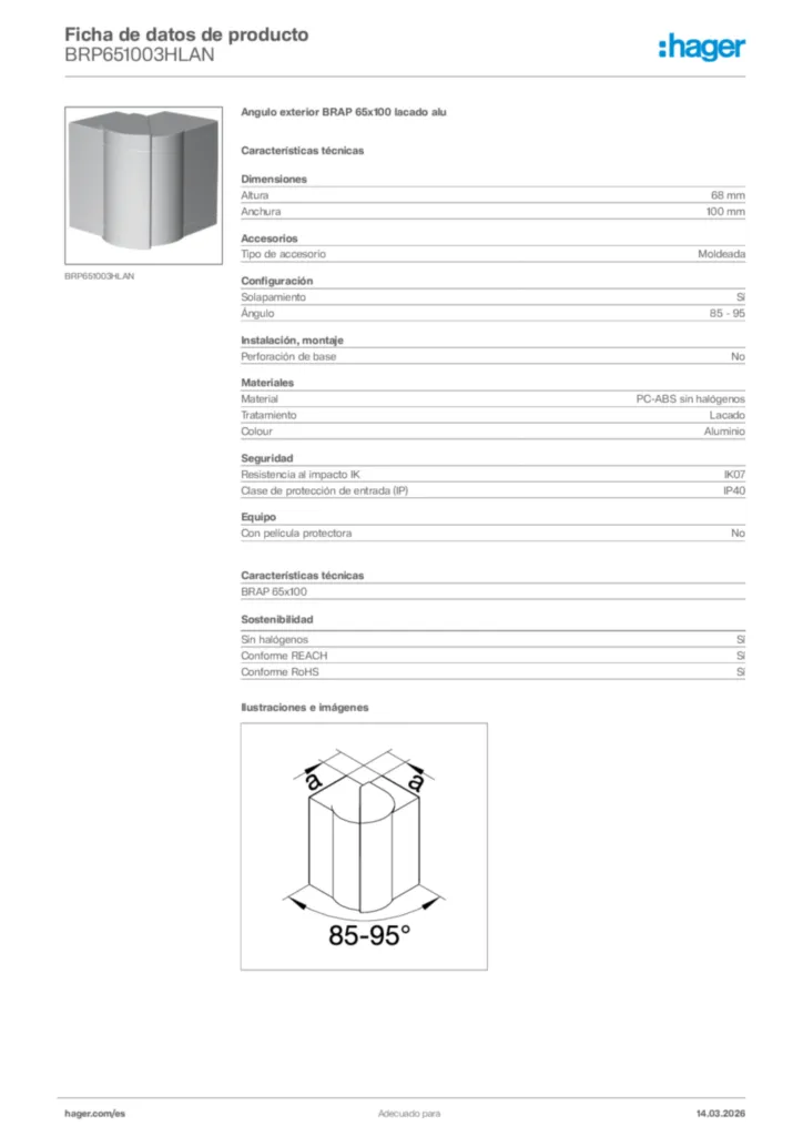Imagen Hager Ficha de datos de producto BRP651003HLAN | Hager España