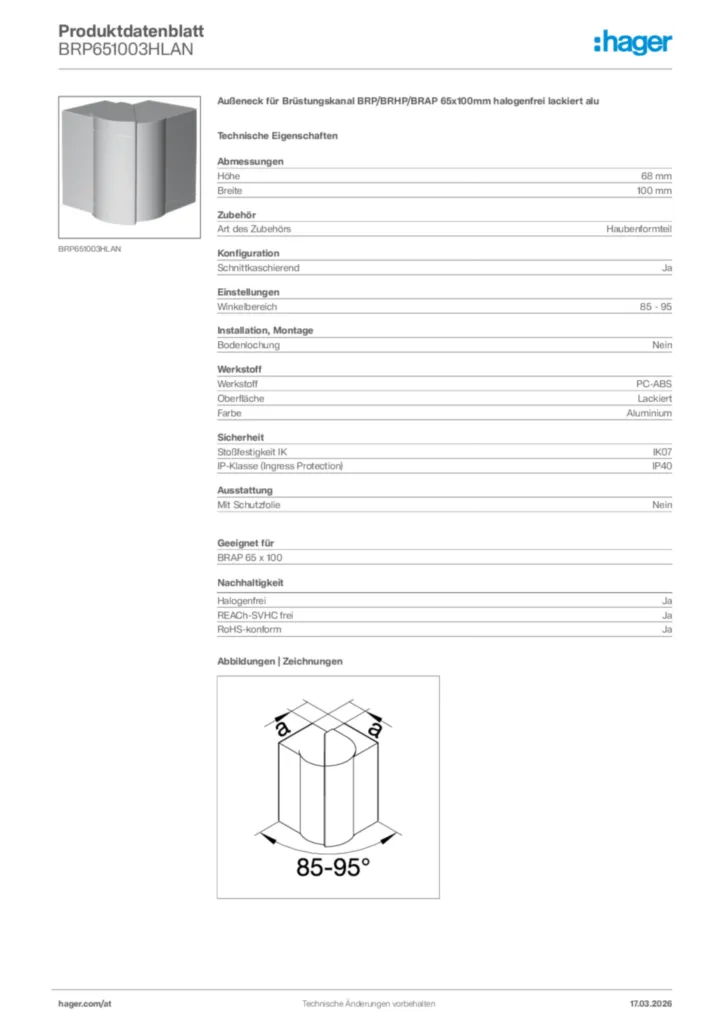 Bild Hager Produktdatenblatt BRP651003HLAN | Hager Deutschland