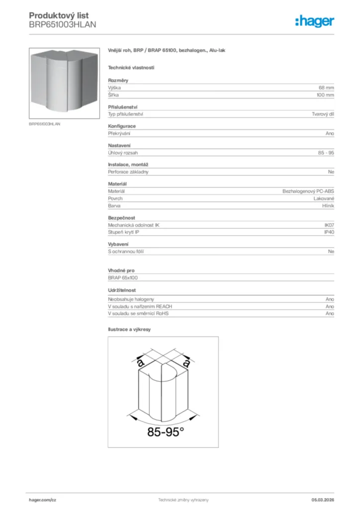 Obrázek Hager Product data sheet BRP651003HLAN | Hager