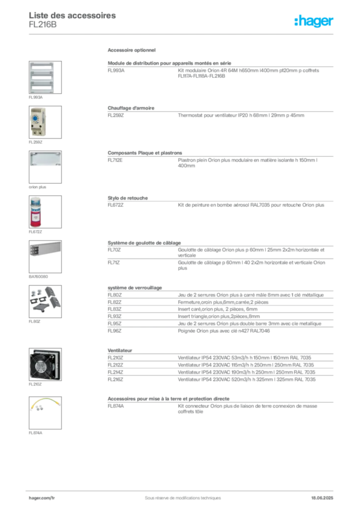 Image Hager Fiche technique du produit FL216B | Hager France