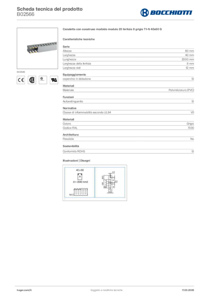 Immagine Bocchiotti Scheda tecnica del prodotto B02566 | Hager Italia