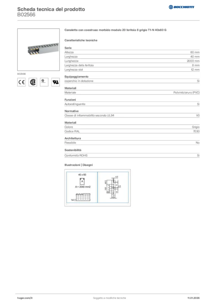 Immagine Bocchiotti Scheda tecnica del prodotto B02566 | Hager Italia