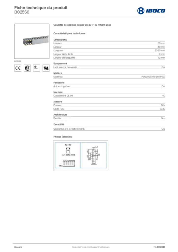 Image Iboco Fiche technique du produit B02566 | Hager France