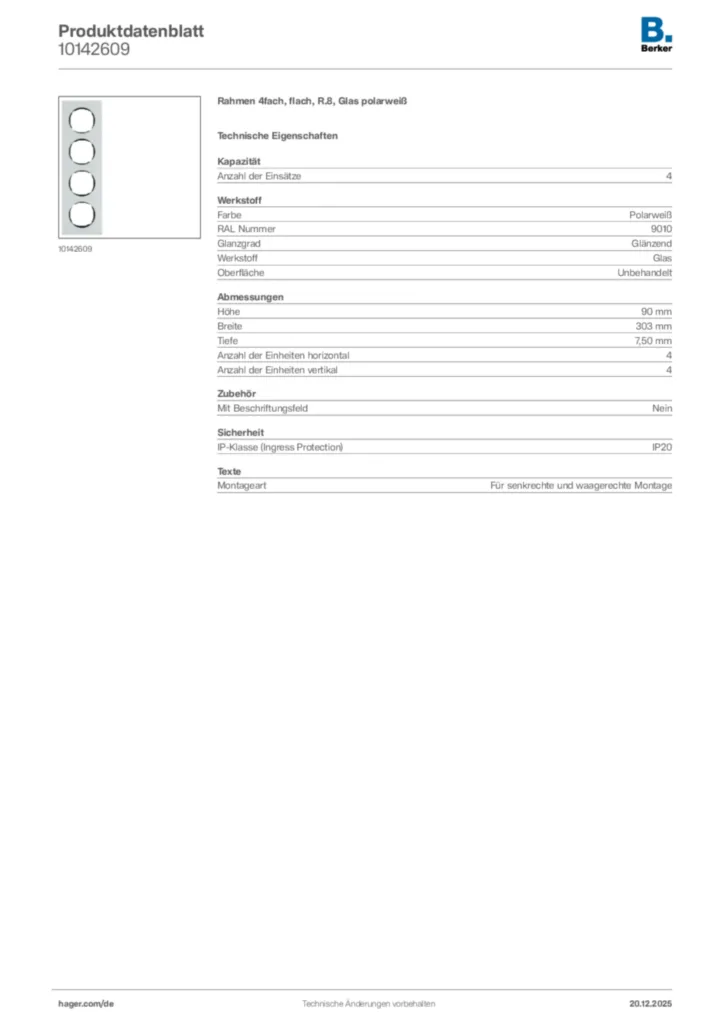 Bild Berker Produktdatenblatt 10142609 | Hager Deutschland