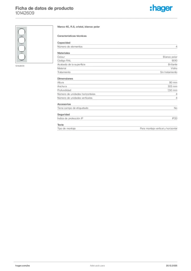 Imagen Hager Ficha de datos de producto 10142609 | Hager España