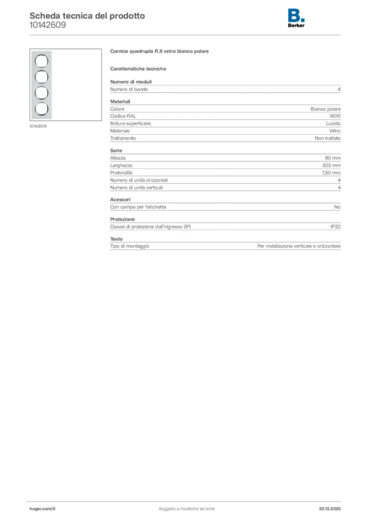 Immagine Berker Scheda tecnica del prodotto 10142609 | Hager Italia