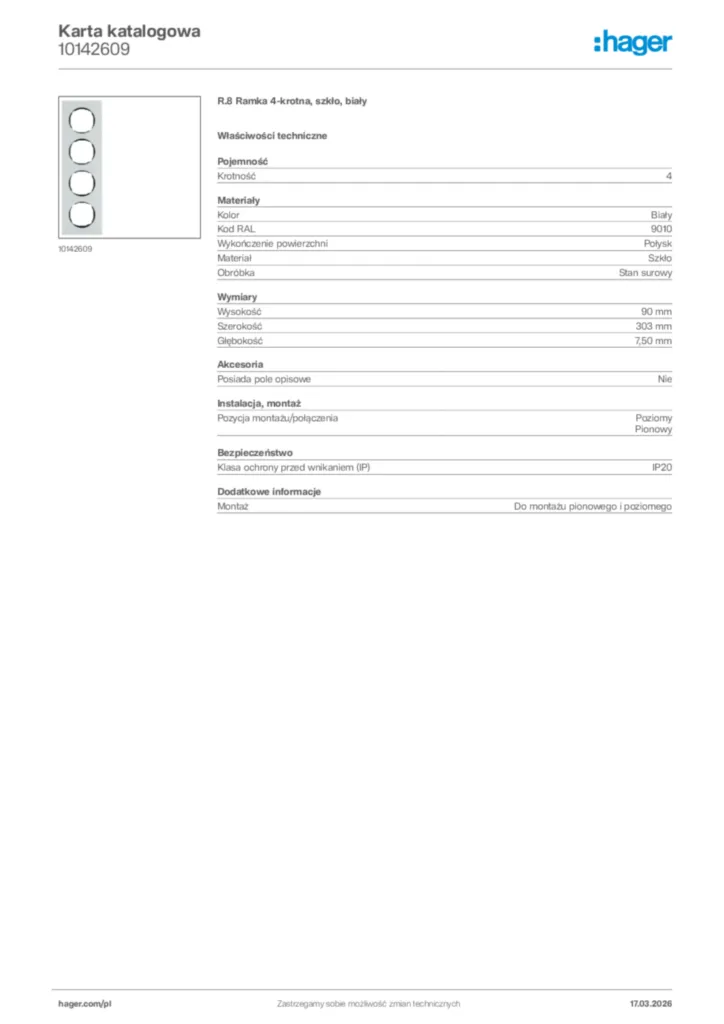 Zdjęcie Hager Karta katalogowa 10142609 | Hager Polska