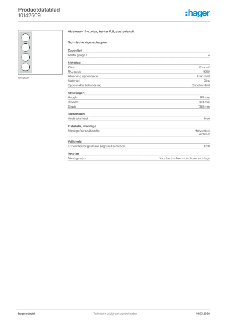 Afbeelding Hager Productdatablad 10142609 | Hager Nederland