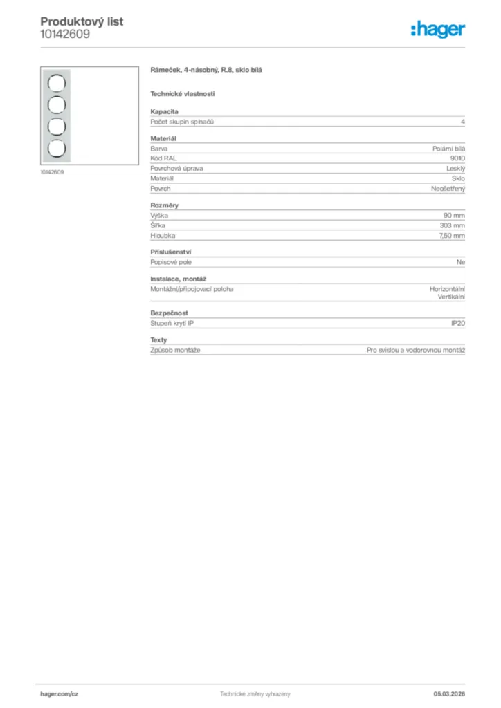 Obrázek Hager Product data sheet 10142609 | Hager