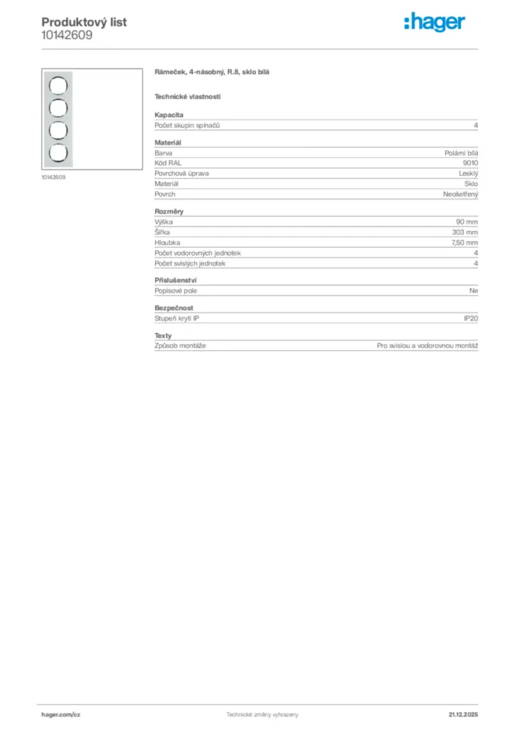 Obrázek Hager Produktový list 10142609 | Hager