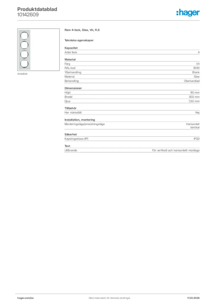 Bild Hager Produktdatablad 10142609 | Hager Sverige