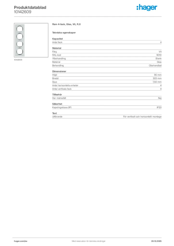 Bild Hager Produktdatablad 10142609 | Hager Sverige