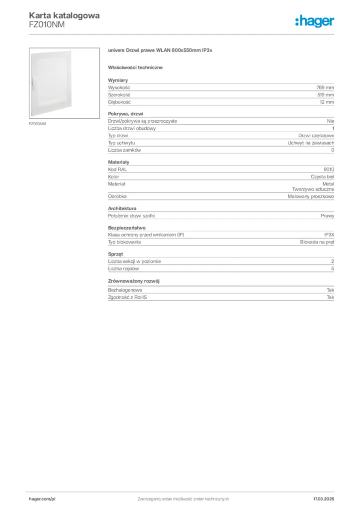 Zdjęcie Hager Karta katalogowa FZ010NM | Hager Polska