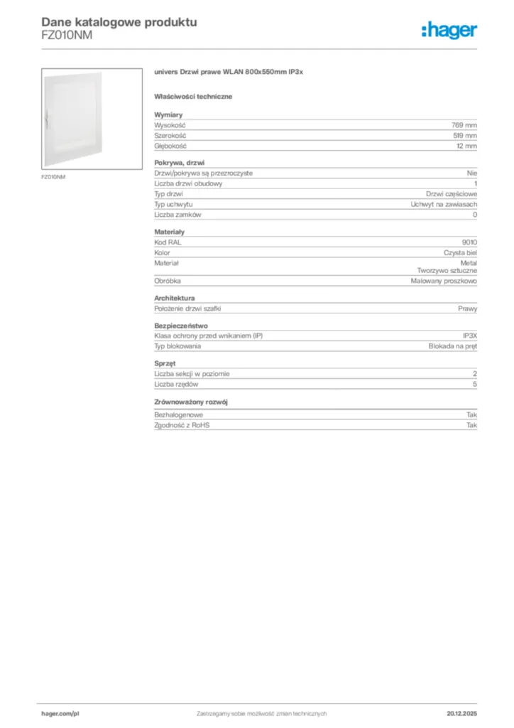 Zdjęcie Hager Dane katalogowe produktu FZ010NM | Hager Polska